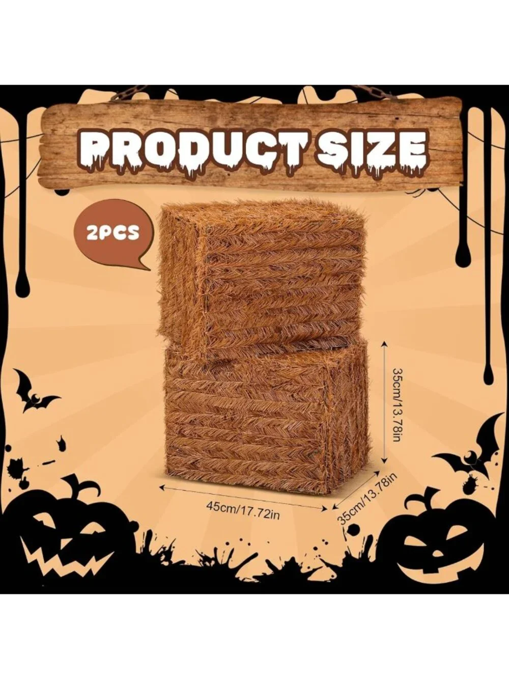 Set of 2 Decorative Faux Hay Straw Bales - Fall Home Decor, 18x14x14 Inches